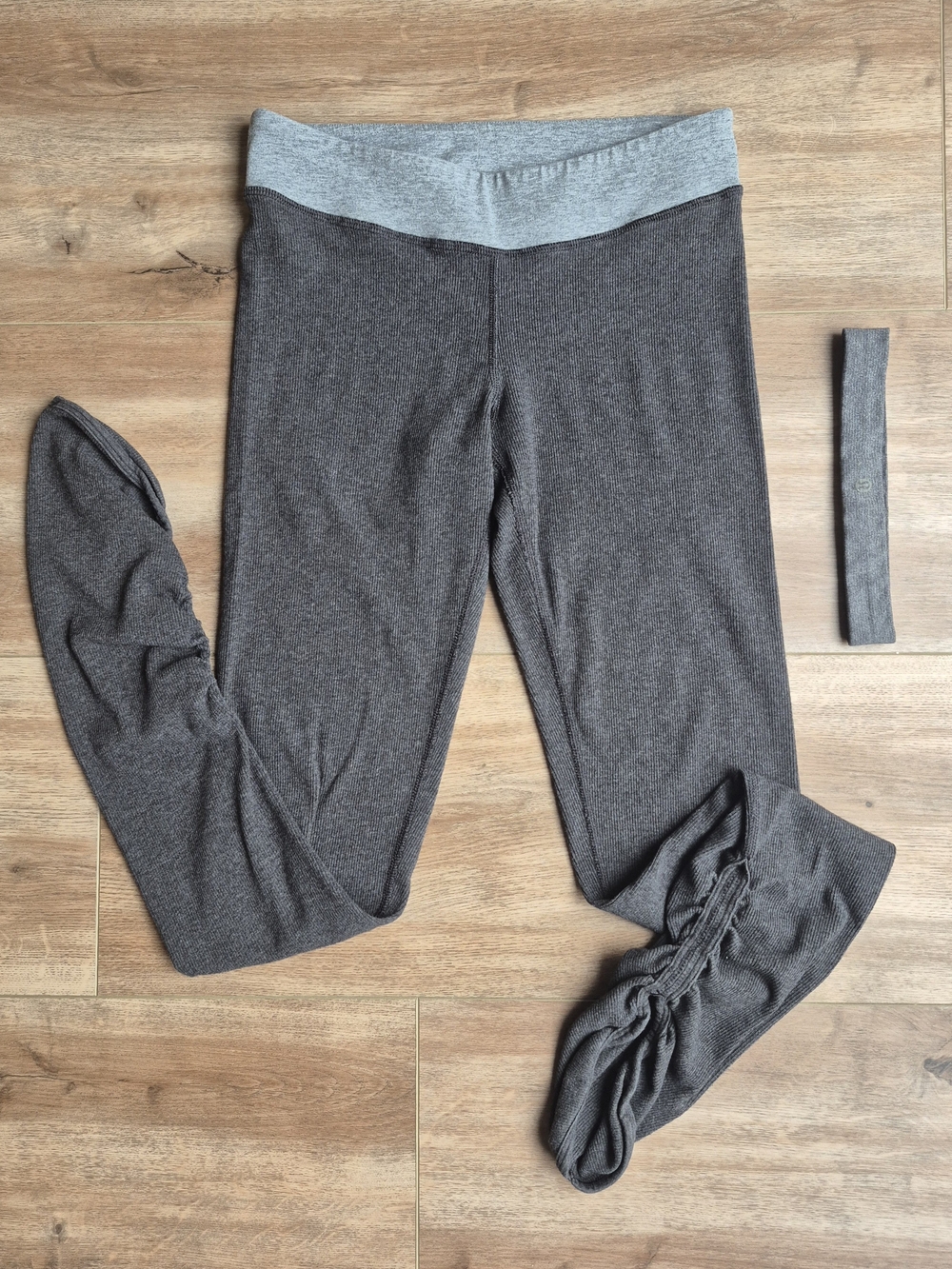 Lululemon Athletica Gray Ribbed Knit Ruched Stacked Legging With Headband